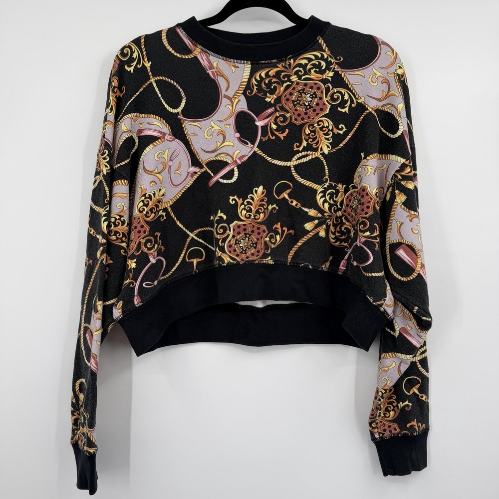 The Kooples Sweater Womens Medium 2 Black Geometric Crew Neck Pullover Boxy Crop
